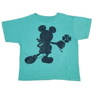 Mickey Mouse‎ St Patricks Day Tshirt Kids Sz XS Green Clover Disney Boys Girls